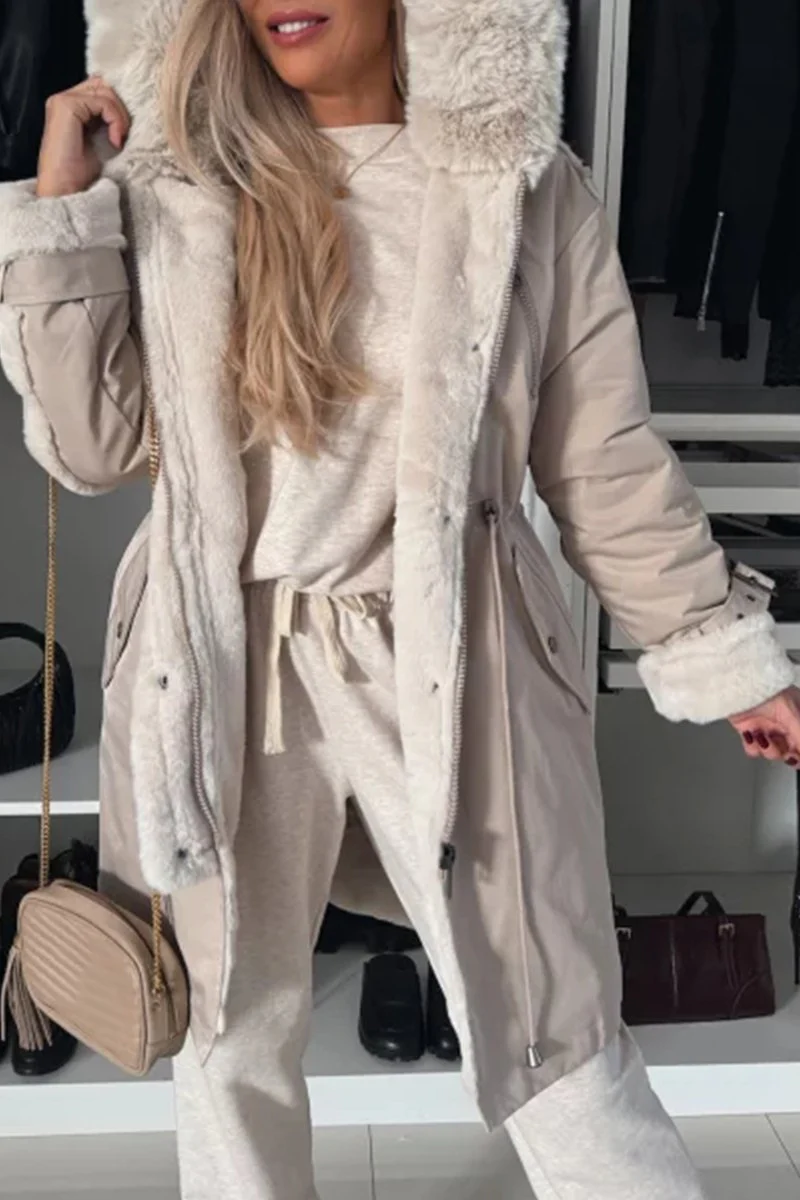 Women's Hooded Fur Patchwork Autumn and Winter Coat