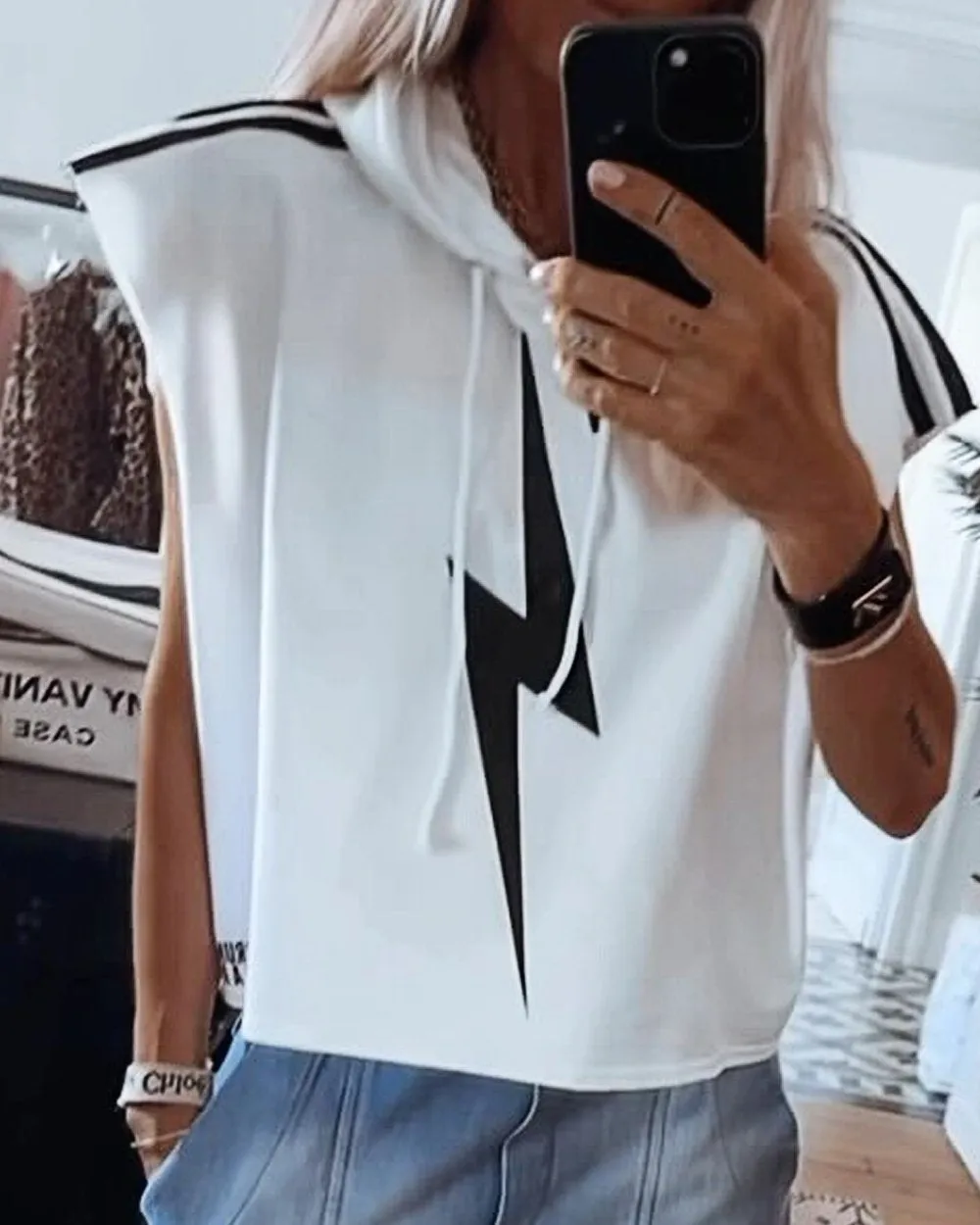 Women's Pattern Hooded Vest Sweatshirt