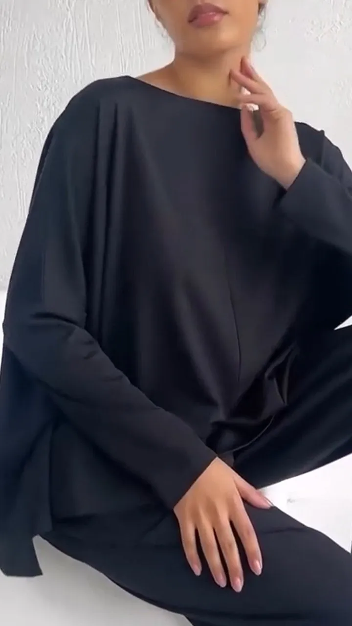 Women's Crew-neck Satin Long Sleeve Top